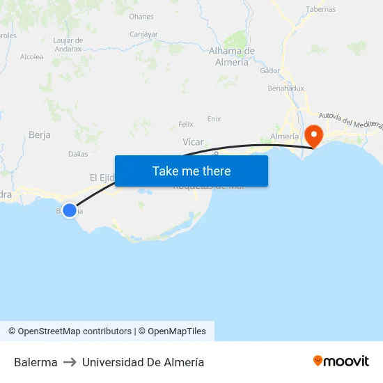 Balerma to Universidad De Almería map