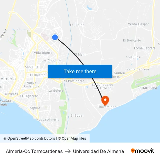 Almeria-Cc Torrecardenas to Universidad De Almería map