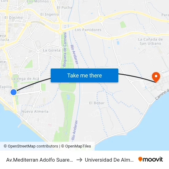 Av.Mediterran Adolfo Suarez-Al to Universidad De Almería map
