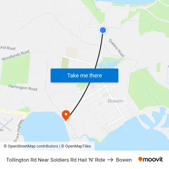 Tollington Rd Near Soldiers Rd Hail 'N' Ride to Bowen map