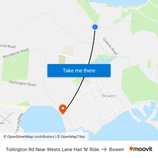 Tollington Rd Near Wests Lane Hail 'N' Ride to Bowen map