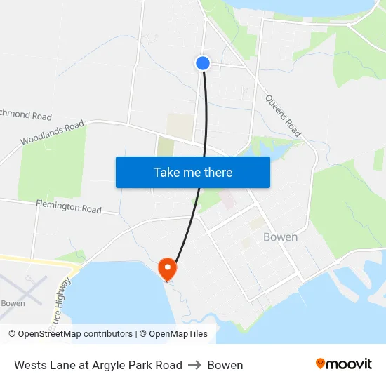 Wests Lane at Argyle Park Road to Bowen map