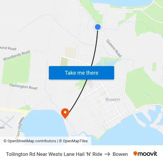 Tollington Rd Near Wests Lane Hail 'N' Ride to Bowen map