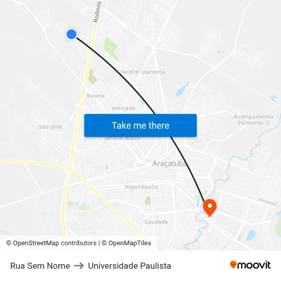 Rua Sem Nome to Universidade Paulista map
