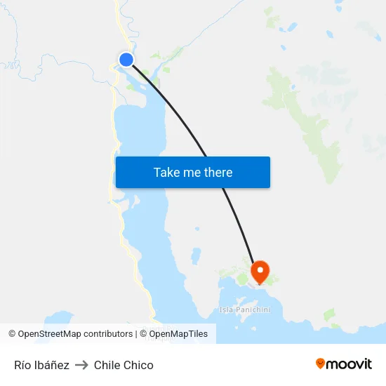 Río Ibáñez to Chile Chico map