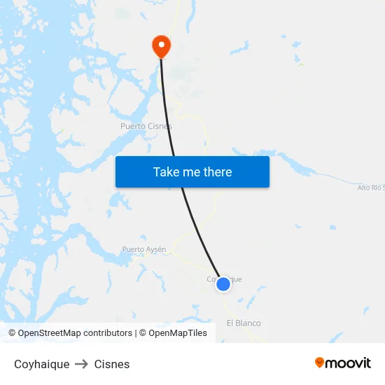 Coyhaique to Cisnes map