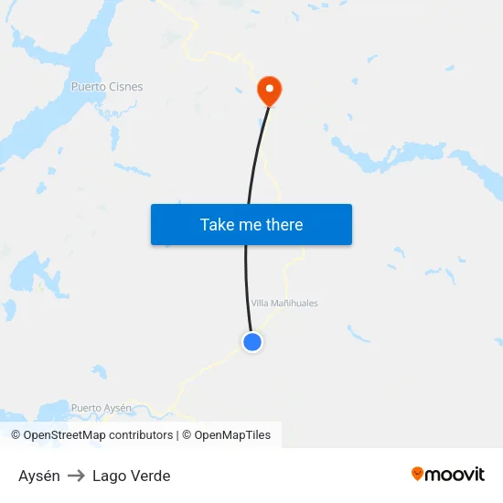 Aysén to Lago Verde map