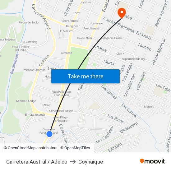 Carretera Austral / Adelco to Coyhaique map