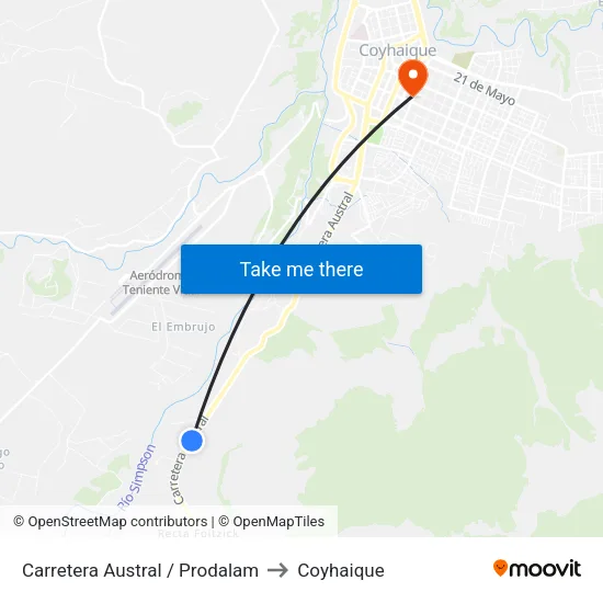 Carretera Austral / Prodalam to Coyhaique map
