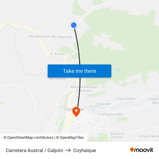 Carretera Austral / Galpón to Coyhaique map