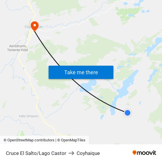 Cruce El Salto/Lago Castor to Coyhaique map