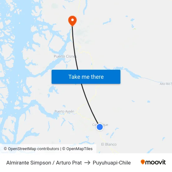Almirante Simpson / Arturo Prat to Puyuhuapi-Chile map