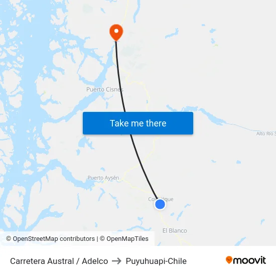 Carretera Austral / Adelco to Puyuhuapi-Chile map