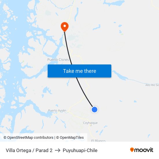 Villa Ortega / Parad 2 to Puyuhuapi-Chile map