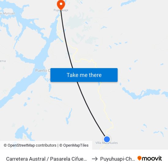 Carretera Austral / Pasarela Cifuentes to Puyuhuapi-Chile map