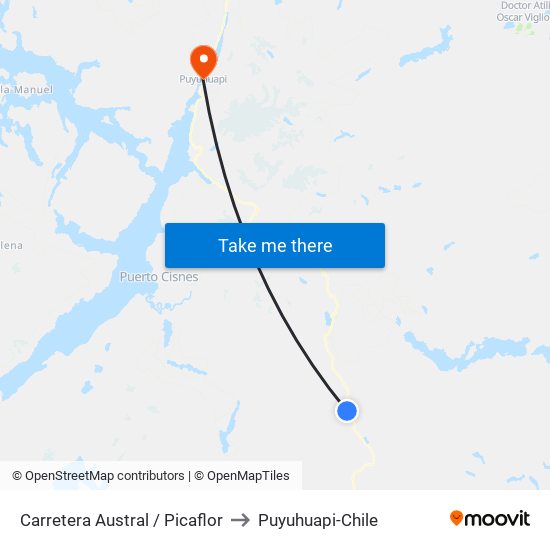 Carretera Austral / Picaflor to Puyuhuapi-Chile map