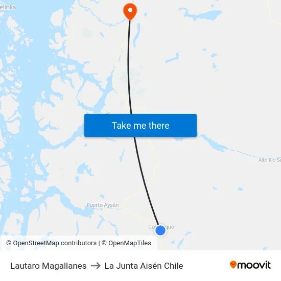 Lautaro Magallanes to La Junta Aisén Chile map
