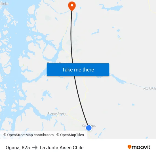 Ogana, 825 to La Junta Aisén Chile map