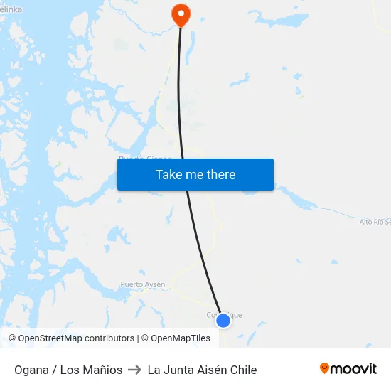 Ogana / Los Mañios to La Junta Aisén Chile map