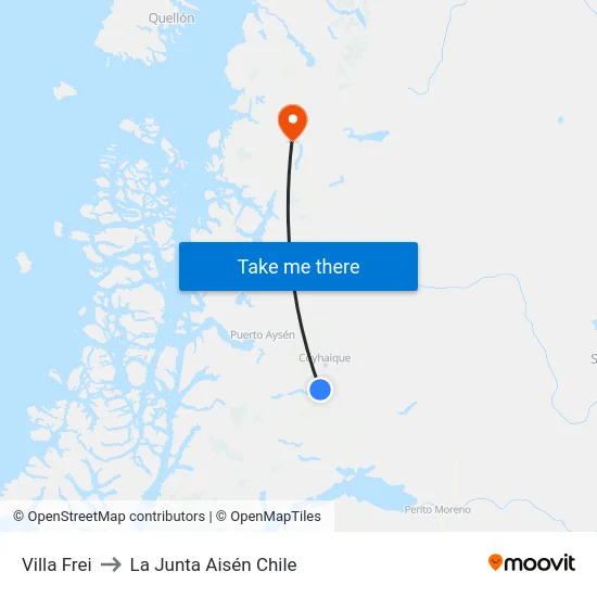 Villa Frei to La Junta Aisén Chile map