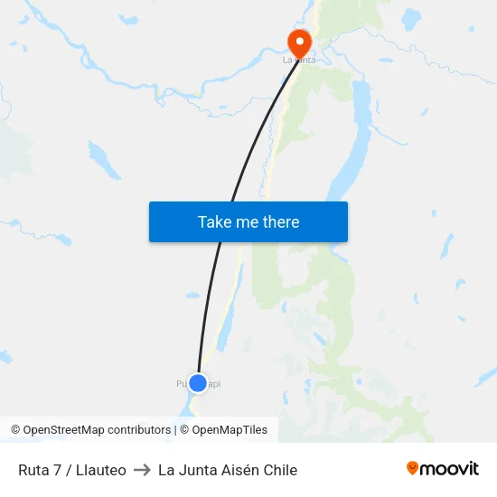 Ruta 7 / Llauteo to La Junta Aisén Chile map