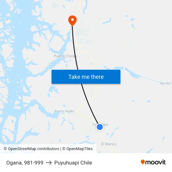 Ogana, 981-999 to Puyuhuapi Chile map
