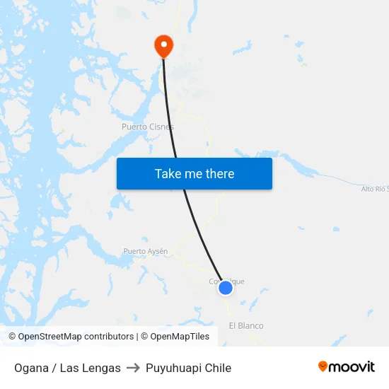 Ogana / Las Lengas to Puyuhuapi Chile map