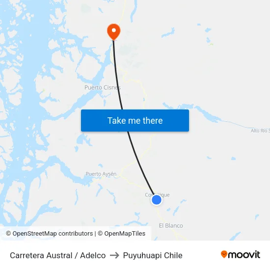 Carretera Austral / Adelco to Puyuhuapi Chile map