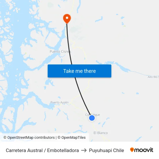 Carretera Austral / Embotelladora to Puyuhuapi Chile map