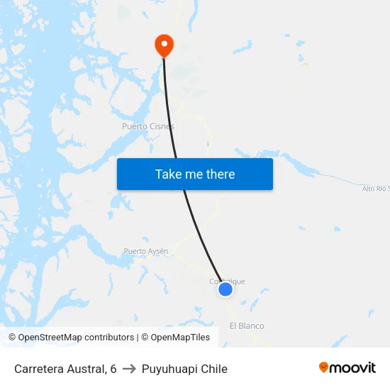 Carretera Austral, 6 to Puyuhuapi Chile map