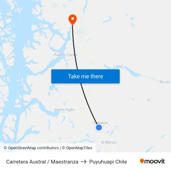 Carretera Austral / Maestranza to Puyuhuapi Chile map