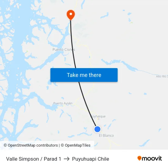 Valle Simpson /  Parad 1 to Puyuhuapi Chile map