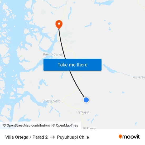 Villa Ortega / Parad 2 to Puyuhuapi Chile map