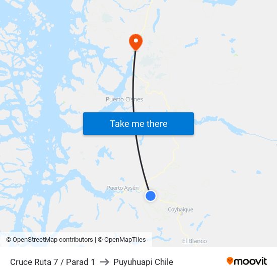 Cruce Ruta 7 / Parad 1 to Puyuhuapi Chile map