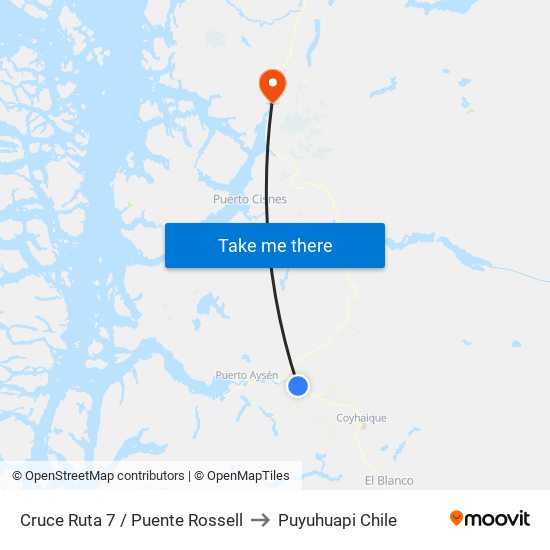 Cruce Ruta 7 / Puente Rossell to Puyuhuapi Chile map