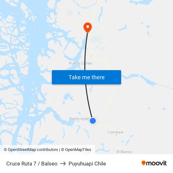 Cruce Ruta 7 / Balseo to Puyuhuapi Chile map