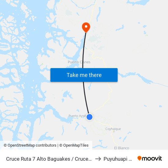 Cruce Ruta 7 Alto Baguakes / Cruce Viviana to Puyuhuapi Chile map