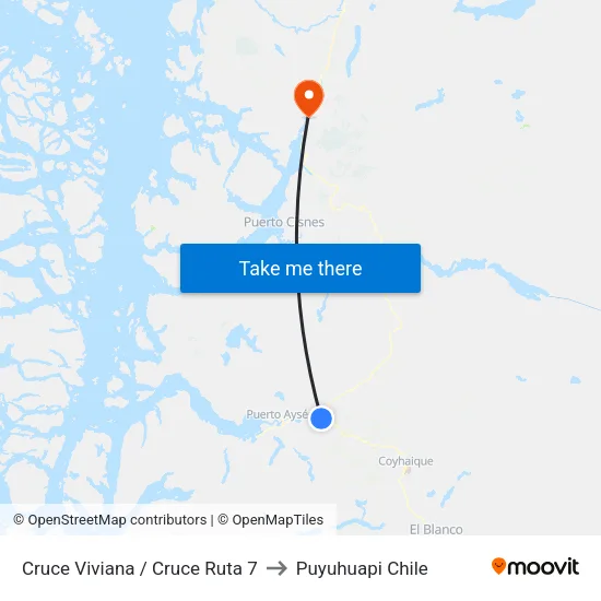 Cruce Viviana / Cruce Ruta 7 to Puyuhuapi Chile map