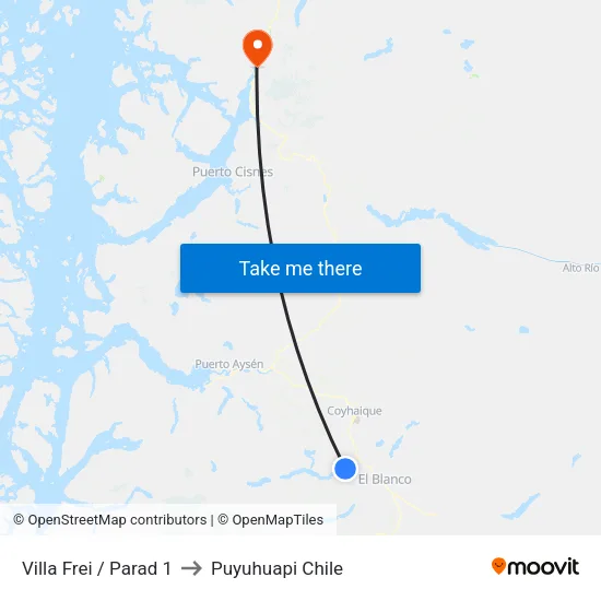 Villa Frei / Parad 1 to Puyuhuapi Chile map