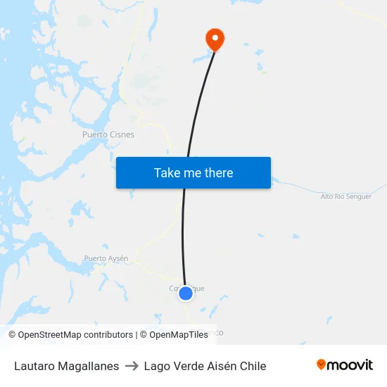 Lautaro Magallanes to Lago Verde Aisén Chile map