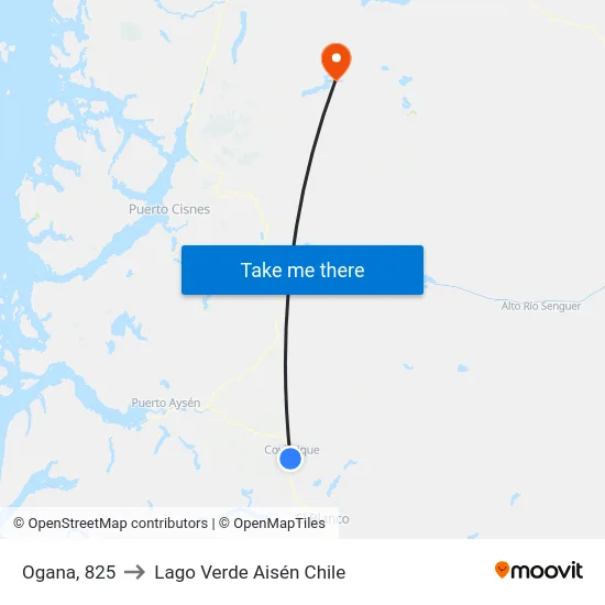 Ogana, 825 to Lago Verde Aisén Chile map