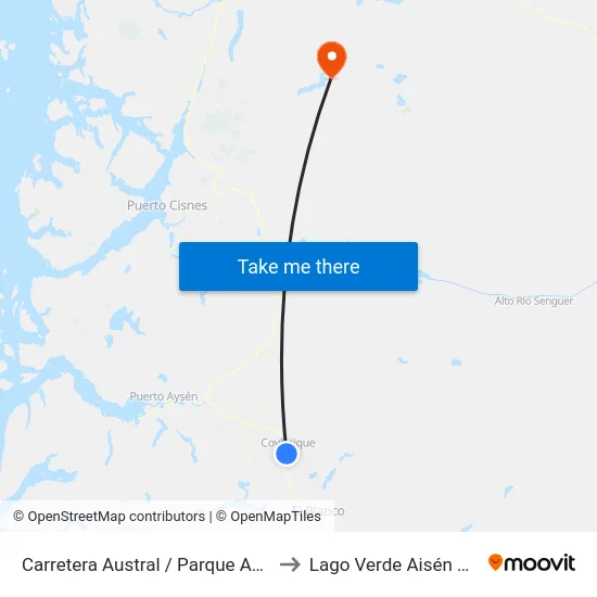 Carretera Austral / Parque Austral to Lago Verde Aisén Chile map