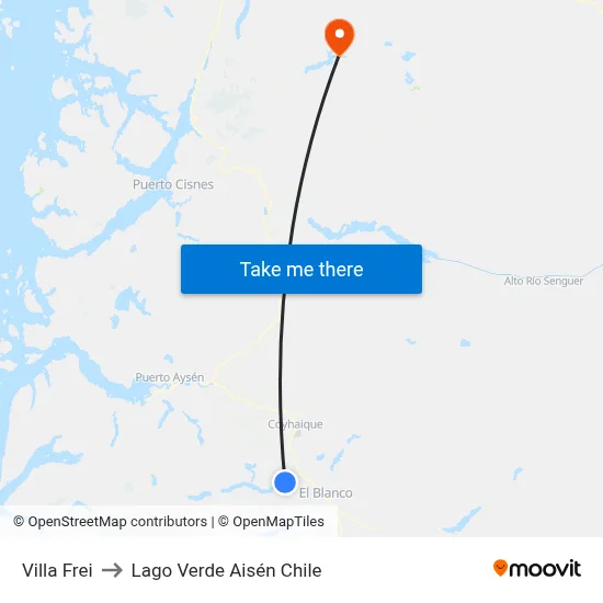 Villa Frei to Lago Verde Aisén Chile map