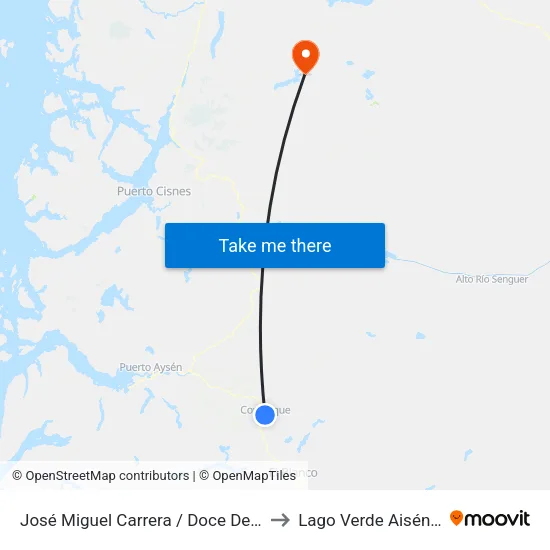 José Miguel Carrera / Doce De Octubre to Lago Verde Aisén Chile map