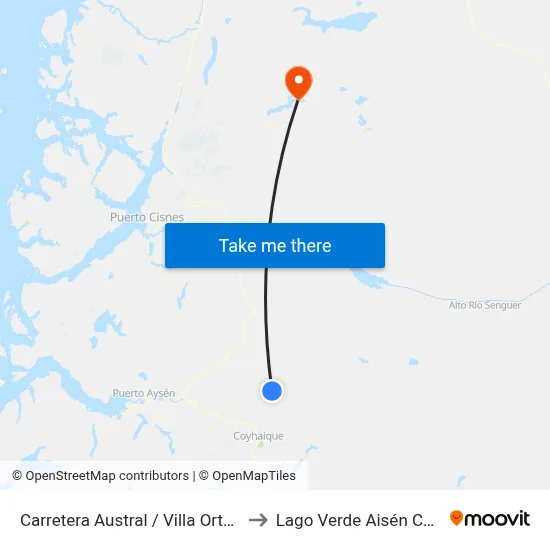 Carretera Austral / Villa Ortega to Lago Verde Aisén Chile map