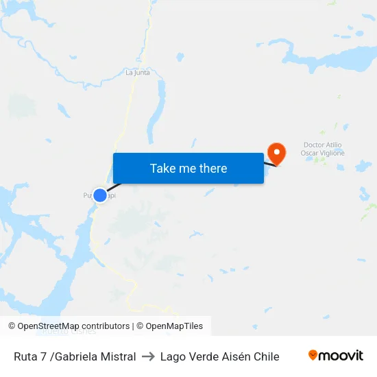 Ruta 7 /Gabriela Mistral to Lago Verde Aisén Chile map