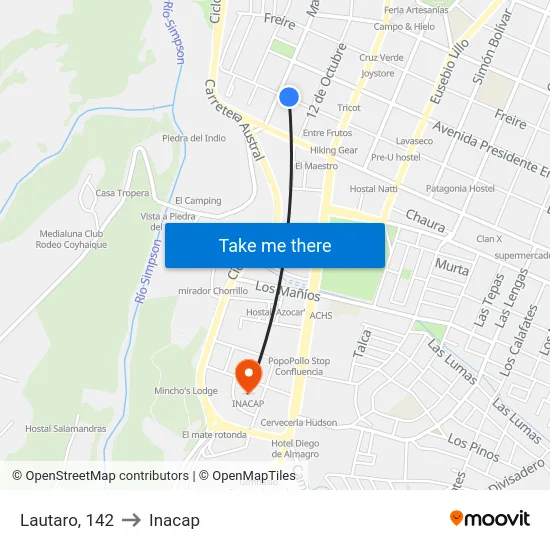 Lautaro, 142 to Inacap map