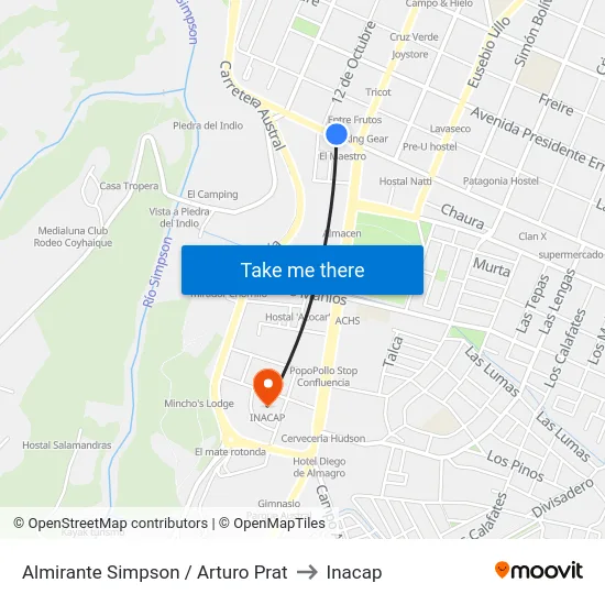 Almirante Simpson / Arturo Prat to Inacap map