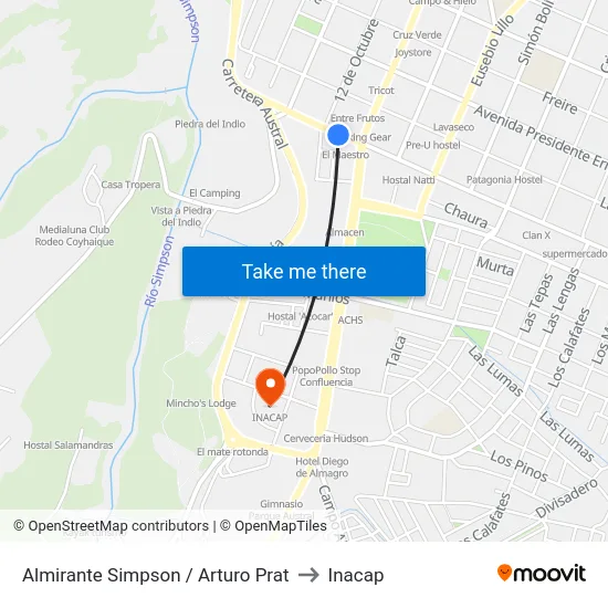 Almirante Simpson / Arturo Prat to Inacap map