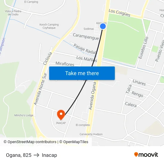 Ogana, 825 to Inacap map